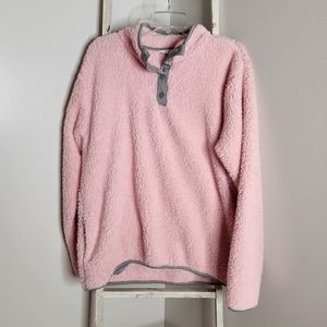 Crown & Ivy Pullover womens XL woobie fleece pink gray pockets super soft